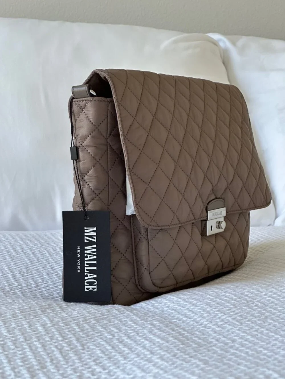 MZ Wallace Quilted Crossbody Bag in Taupe and Gray